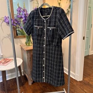 CeCe Black and White Plaid Midi Dress